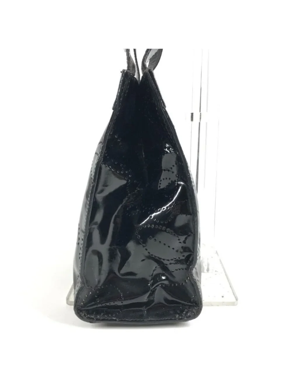 Chanel Shoulder Bag Perforated Logo Camellia Flower Patent Leather Black